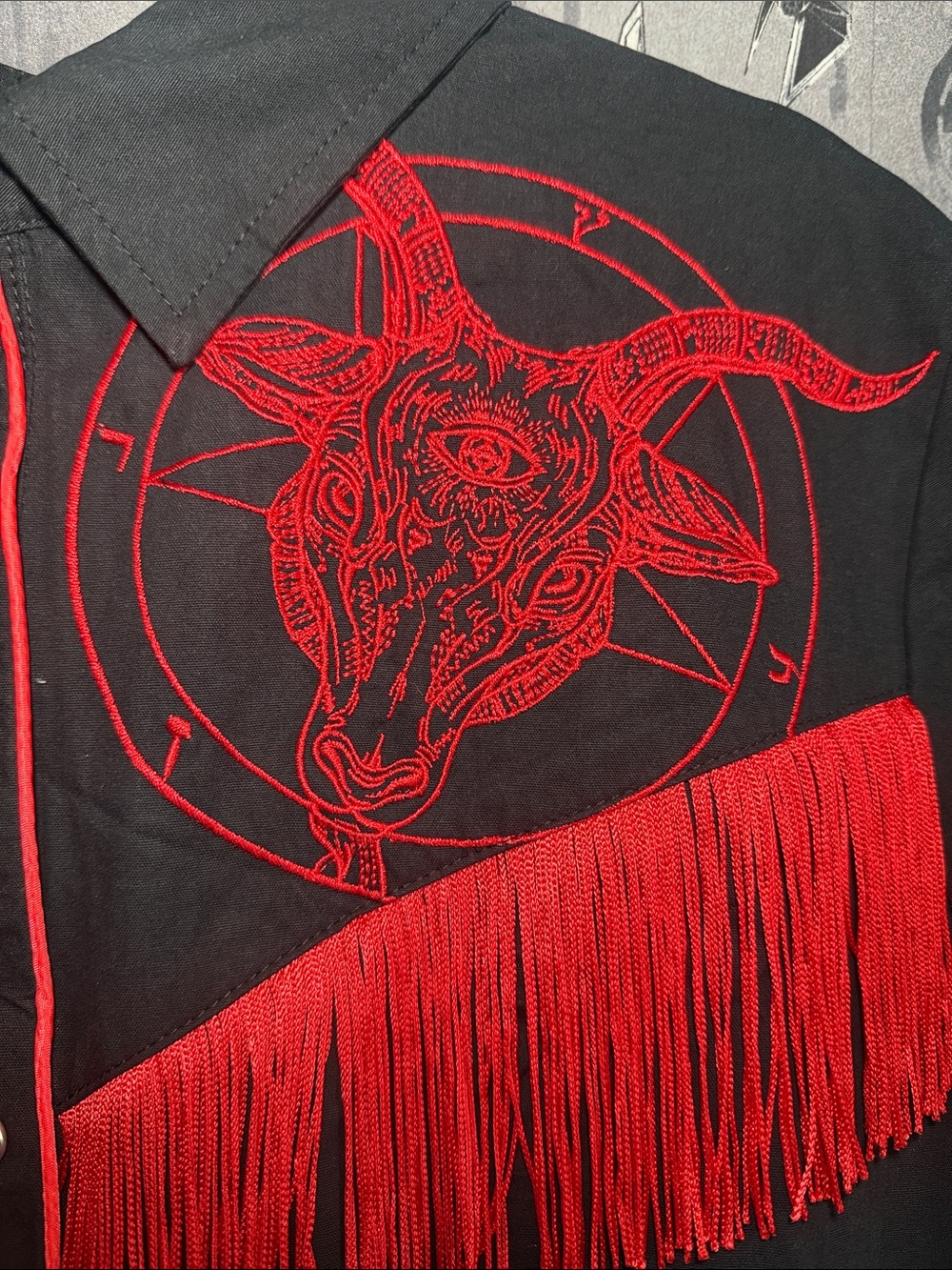 NWT WESTERN EVIL YALLTERNATIVE BAPHOMET EMBROIDERED TASSLE DRESS SZ 3X - Picture 2 of 11